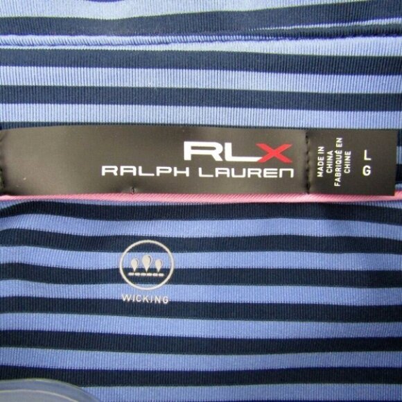RLX Ralph Lauren Blue Stripe Golf Polo Shirt Wicking Mens Size L CMAA Logo - Picture 7 of 10
